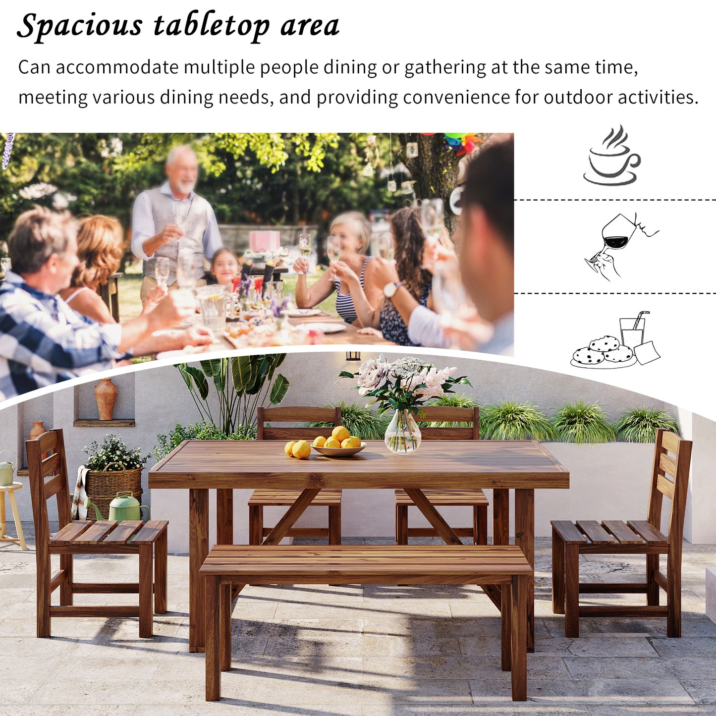 U_Style   High-quality Acacia Wood Outdoor Table and Chair Set, Suitable for Patio, Balcony, Backyard