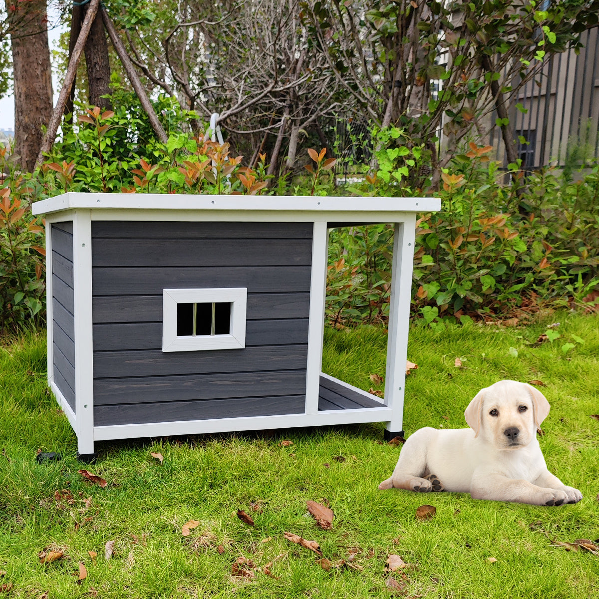 Outdoor Puppy Dog Kennel ,Waterproof Dog Cage, Wooden Dog House with Porch Deck