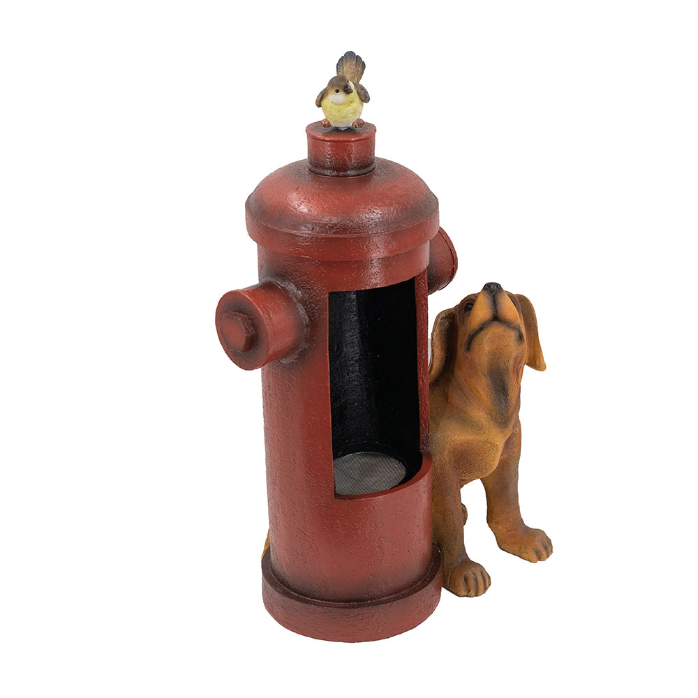 16.2x11x26.8" Red Fire Hydrant Water Fountain with Dog and Bird Accents, Outdoor Fountain with Light and Pump