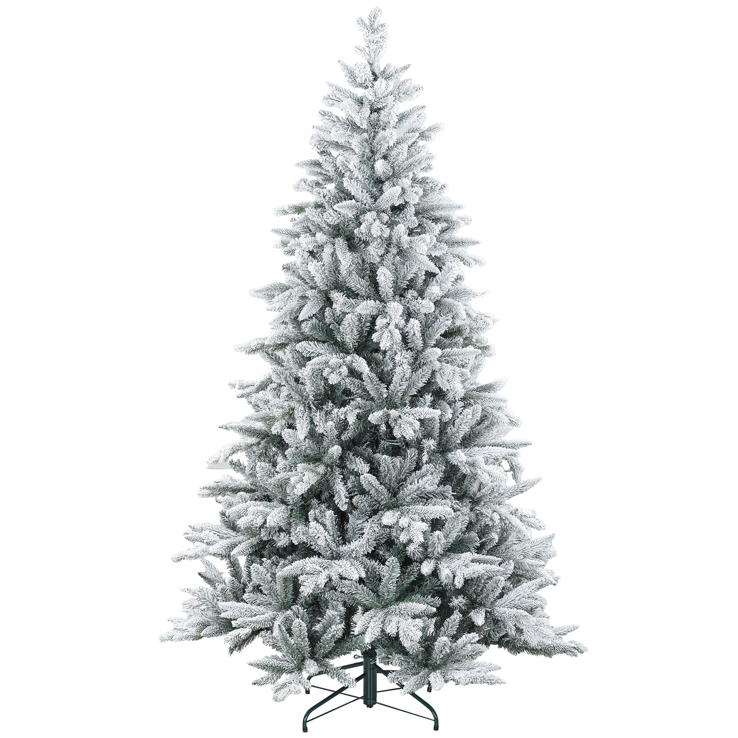 HOMCOM 7ft Snow Flocked Artificial Christmas Tree with 1401 Tips, Foldable Metal Stand, Easy Assembly, Hinged Xmas Tree for Home, Office, Holiday, Green