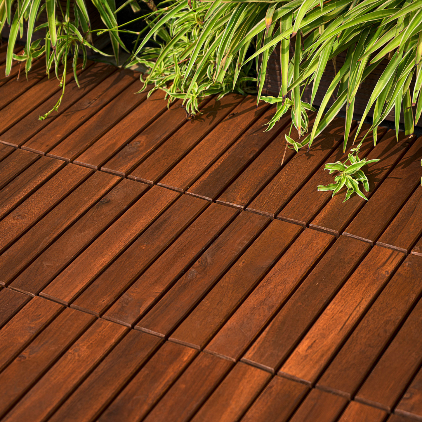 10 PCS Interlocking Deck Tiles Striped Pattern, 12" x 12" Square Acacia Hardwood Outdoor Flooring for Patio, Bancony, Pool Side,...