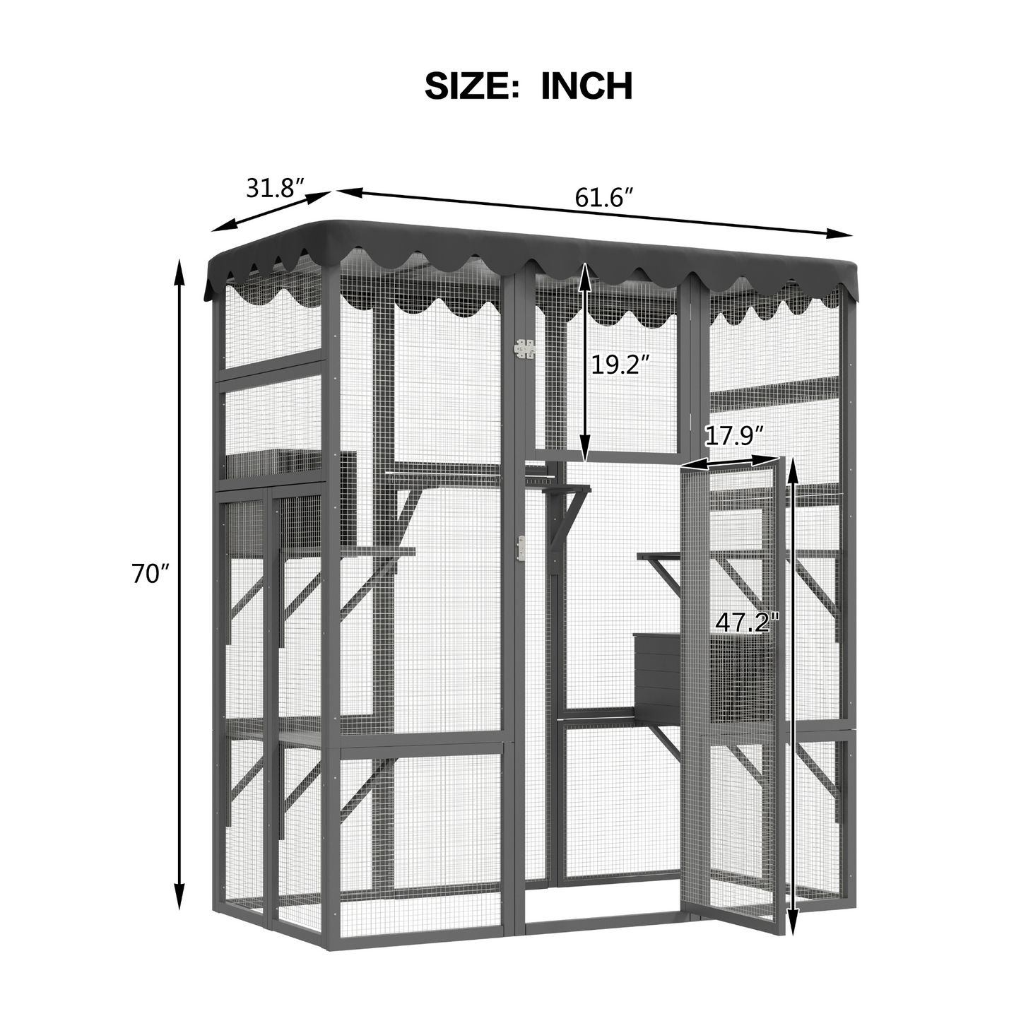 Outdoor Cat House Big Catio Wooden Feral Cat Shelter Enclosure with Large Spacious Interior, 6 High Ledges, Weather Protection Asphalt Roof