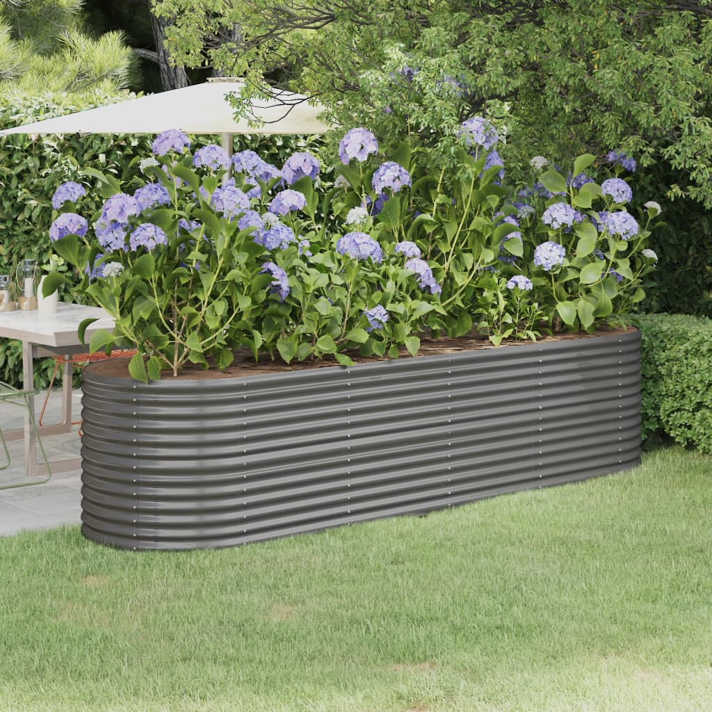 vidaXL Garden Raised Bed Powder-coated Steel 116.5"x31.5"x26.8" Gray