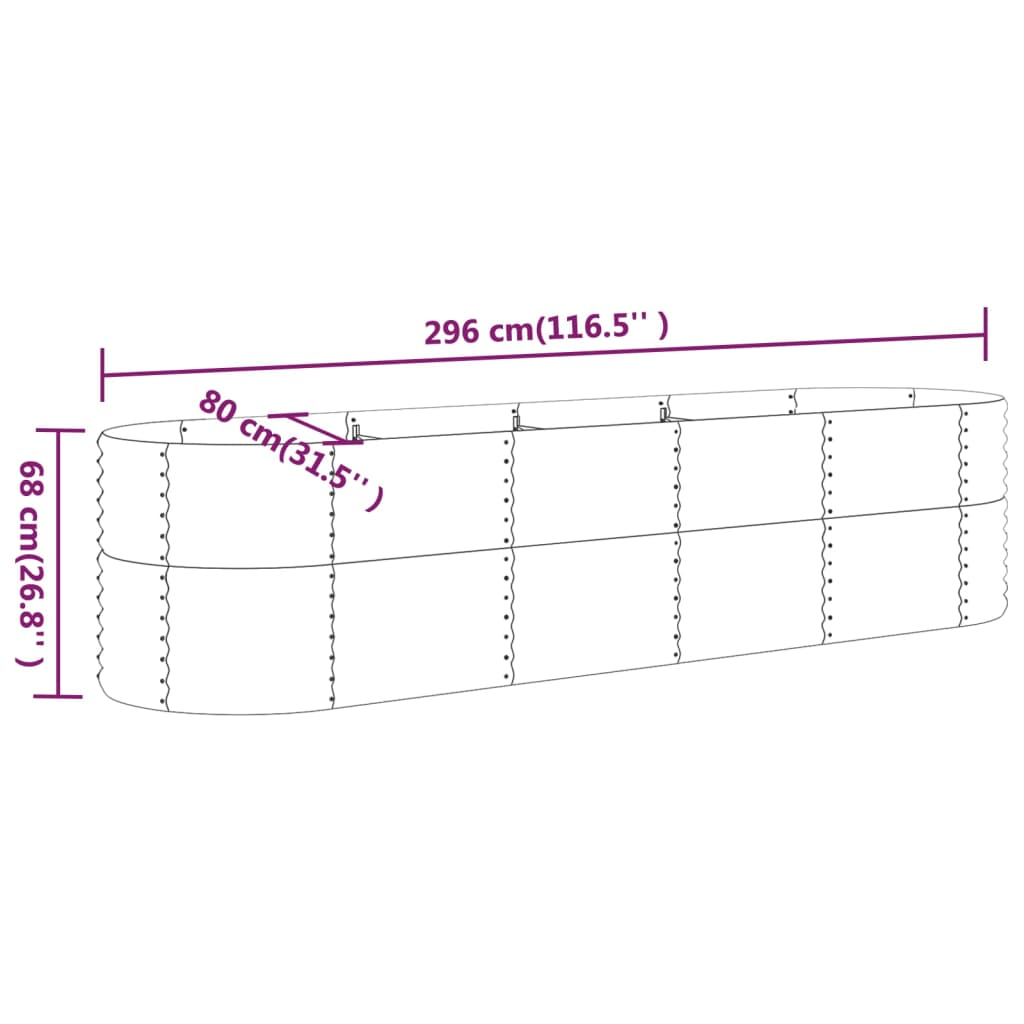 vidaXL Garden Raised Bed Powder-coated Steel 116.5"x31.5"x26.8" Gray