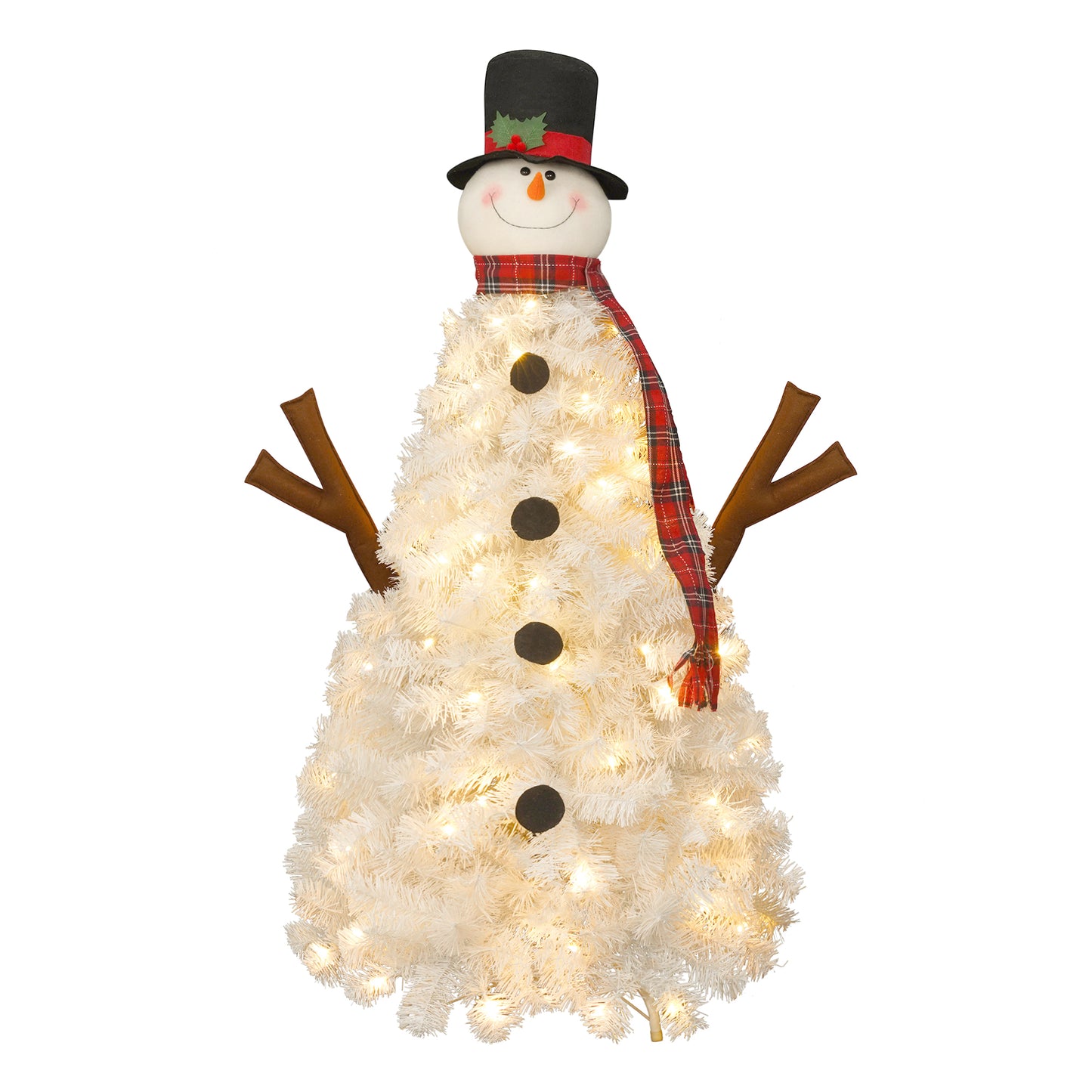 4ft Pre-lit Christmas Tree with 100 Lights, Snowman-Shaped Artificial Christmas Tree,  Xmas Tree with 380 Branch Tips, PVC Festival Celebration Decoration Inside and Outside