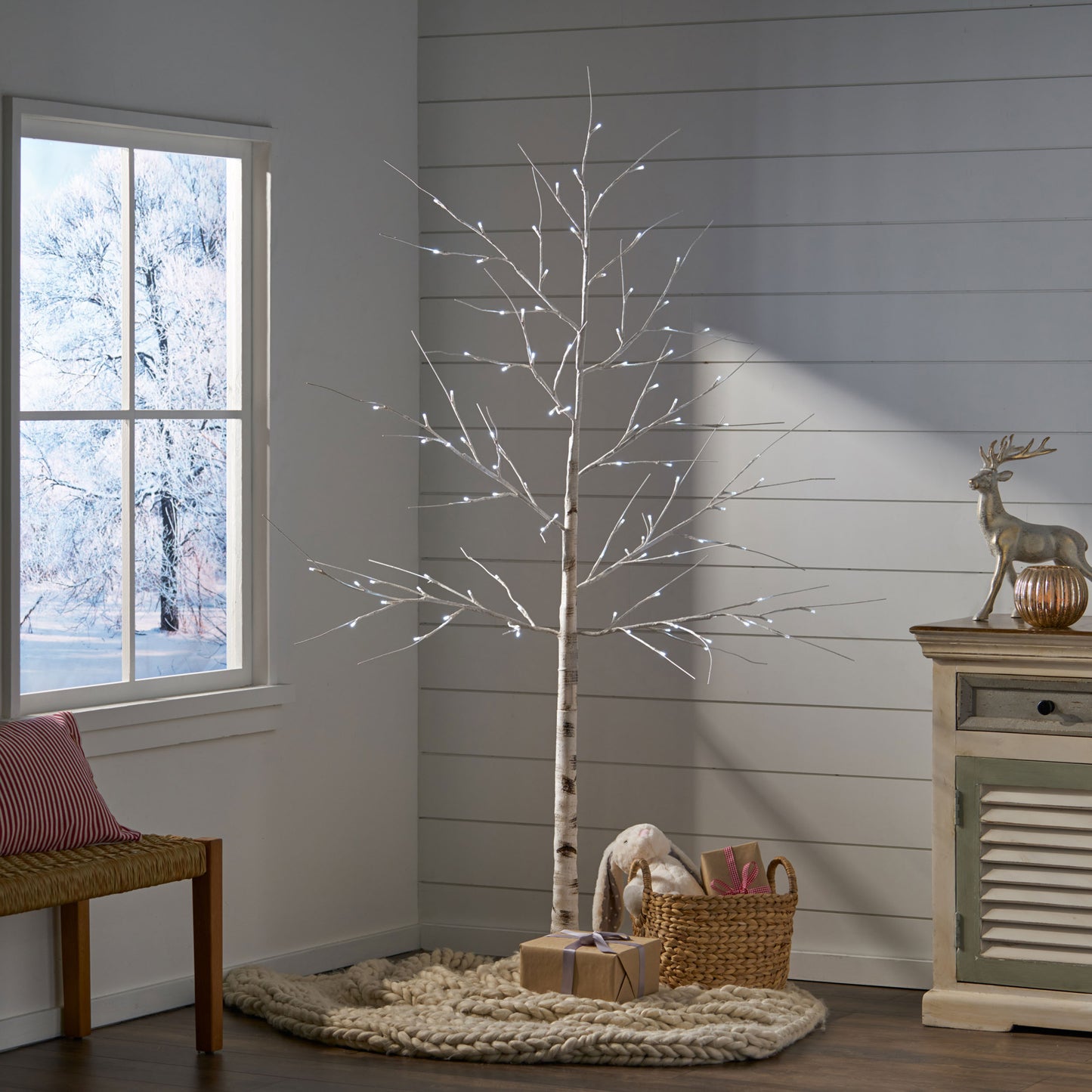 6FT Birch Tree White Light 96LEDArtificial BarkUl  Ip44 30V 6WExtended Line: 5M