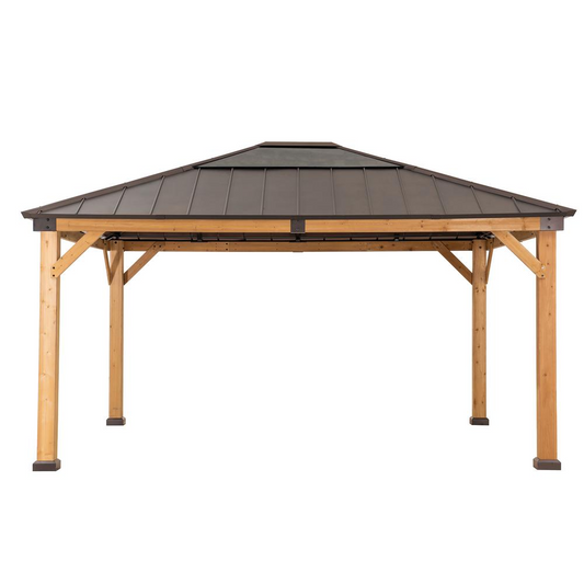 Sunjoy Patio 13 x 15ft Cedar Framed Gazebo with Brown Steel Hardtop