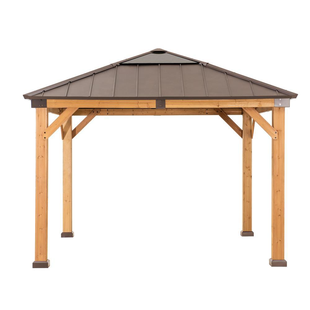 Outdoor Patio Cedar Framed Gazebo with Steel and Polycarbonate Hip Roof Hardtop