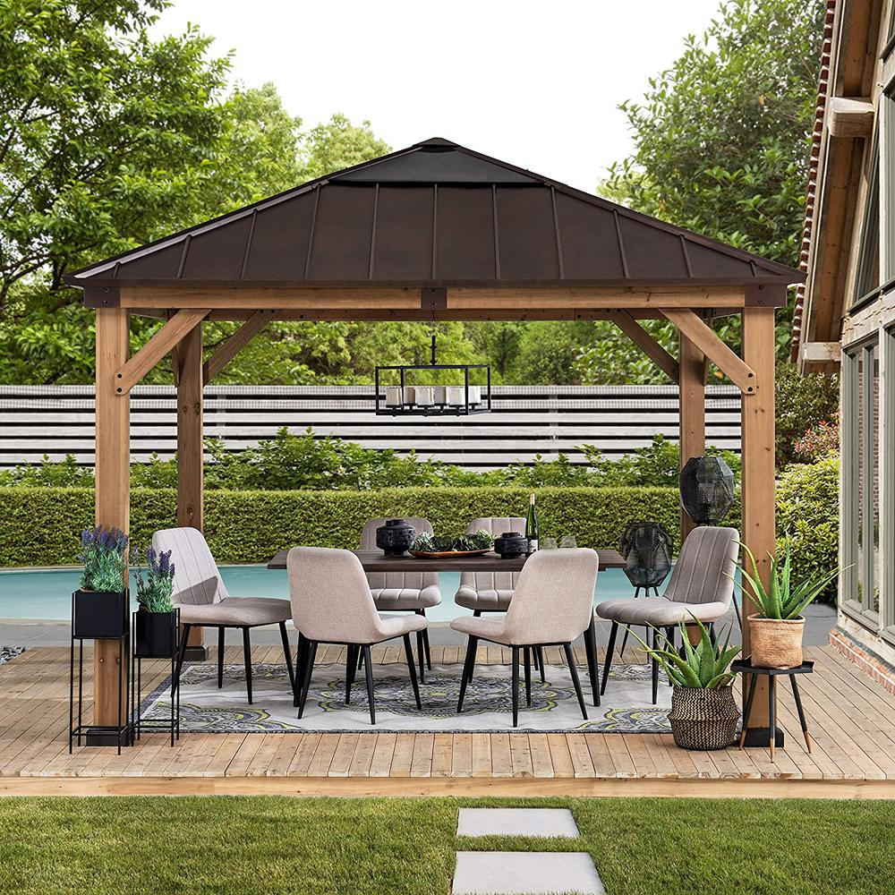 Outdoor Patio Cedar Framed Gazebo with Steel and Polycarbonate Hip Roof Hardtop