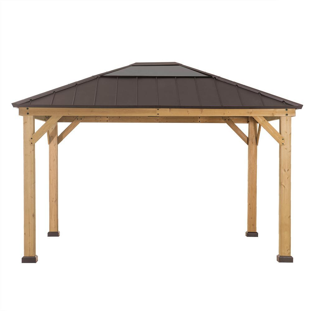 Outdoor Patio Cedar Framed Gazebo with Steel and Polycarbonate Hip Roof Hardtop