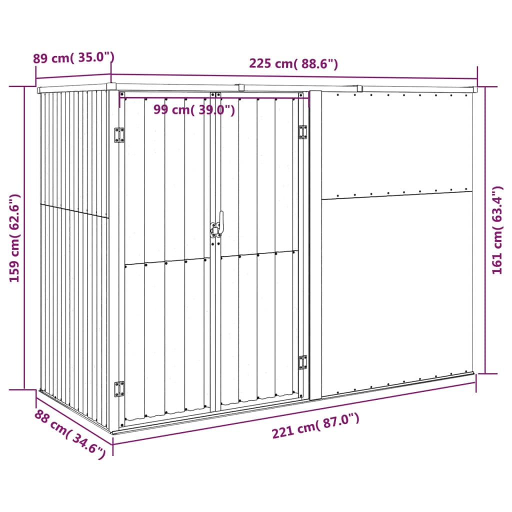 vidaXL Garden Tool Shed Green 88.6"x35"x63.4" Galvanized Steel