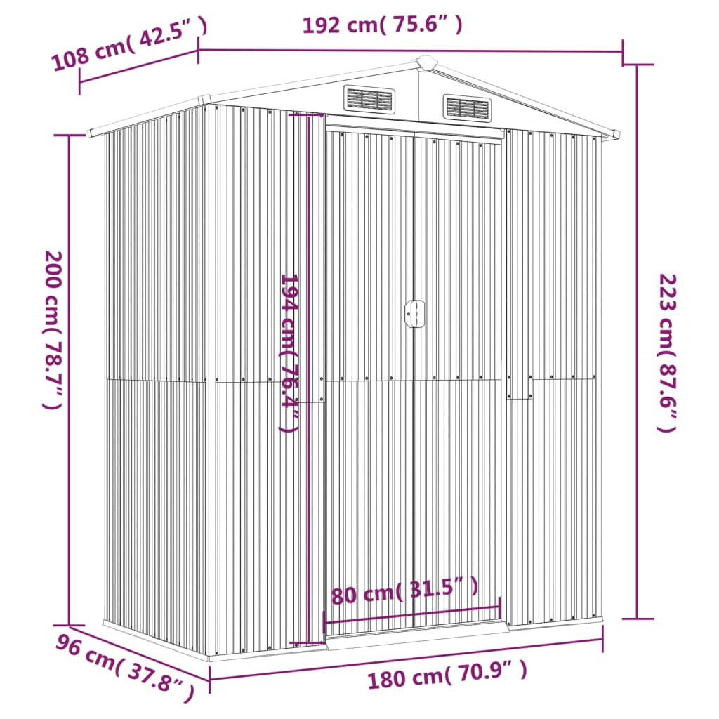 vidaXL Garden Shed Anthracite 75.6"x42.5"x87.8" Galvanized Steel