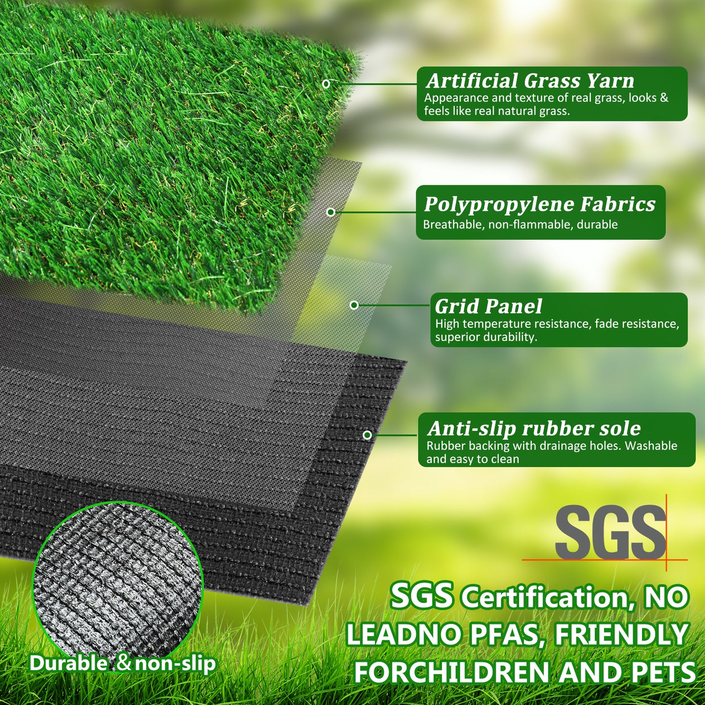 2FTX10FT Outdoor Artificial Grass Runner Rug, Thick Realistic Fake Grass Roll Decor Patio Balcony Garden Lawn, Dog Pets Turf Drain Mat, 1.38" Pile Height