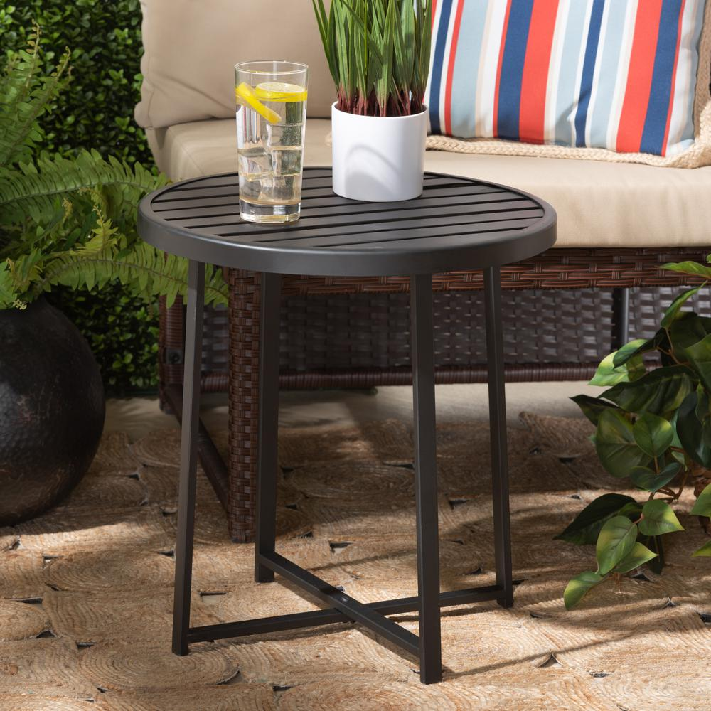 Baxton Studio Sadiya Modern Industrial Black Finished Metal Outdoor Side Table