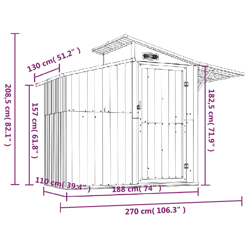 vidaXL Garden Shed Green 106.3"x51.2"x82.1" Galvanized Steel