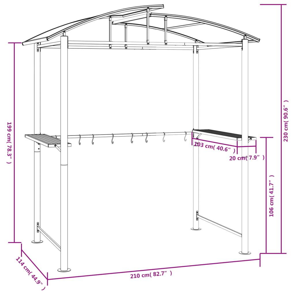 vidaXL BBQ Gazebo with Side Shelves Anthracite 82.7"x44.9"x90.6" Steel