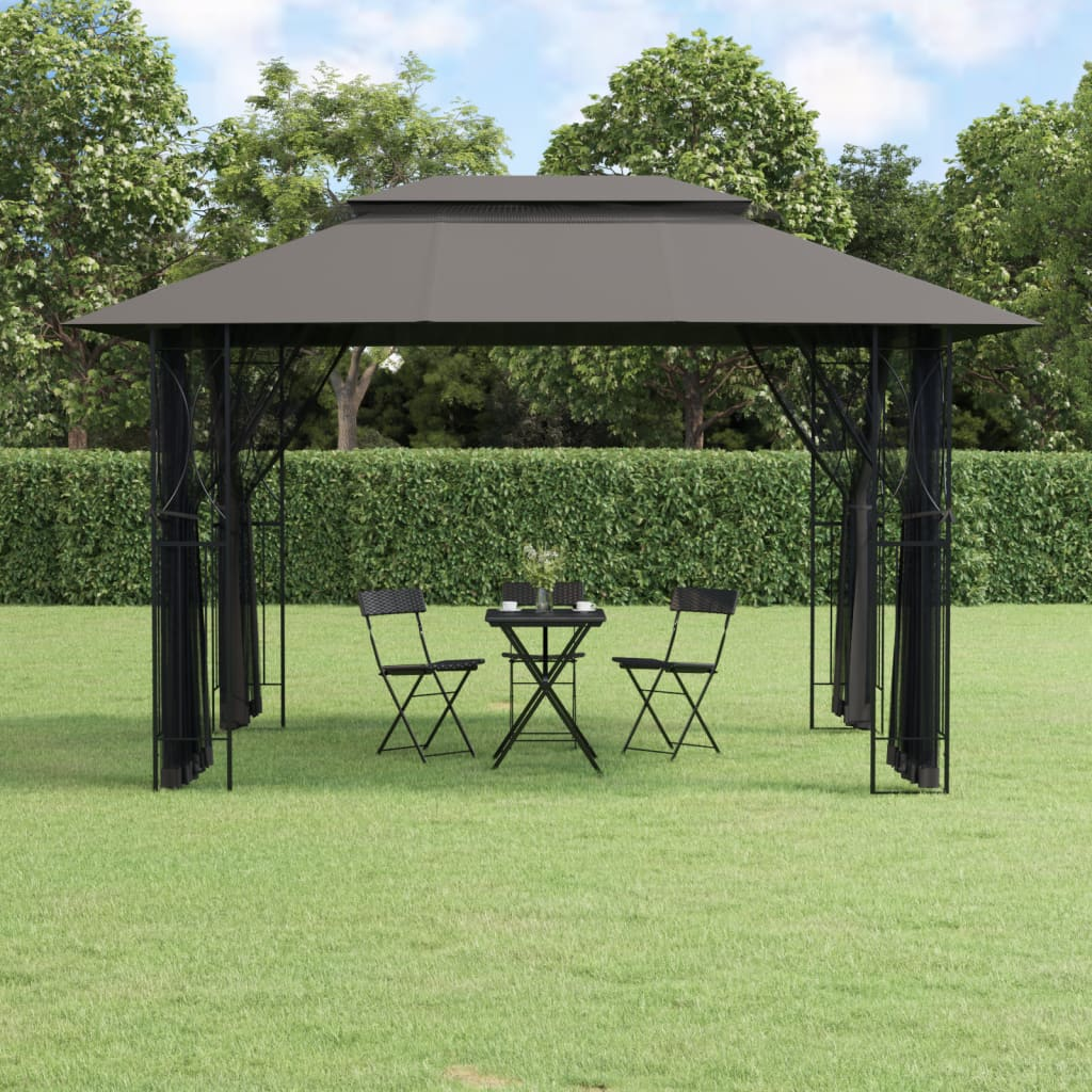 vidaXL Gazebo with Sidewalls Anthracite 157.5"x118.1"x106.3" Steel