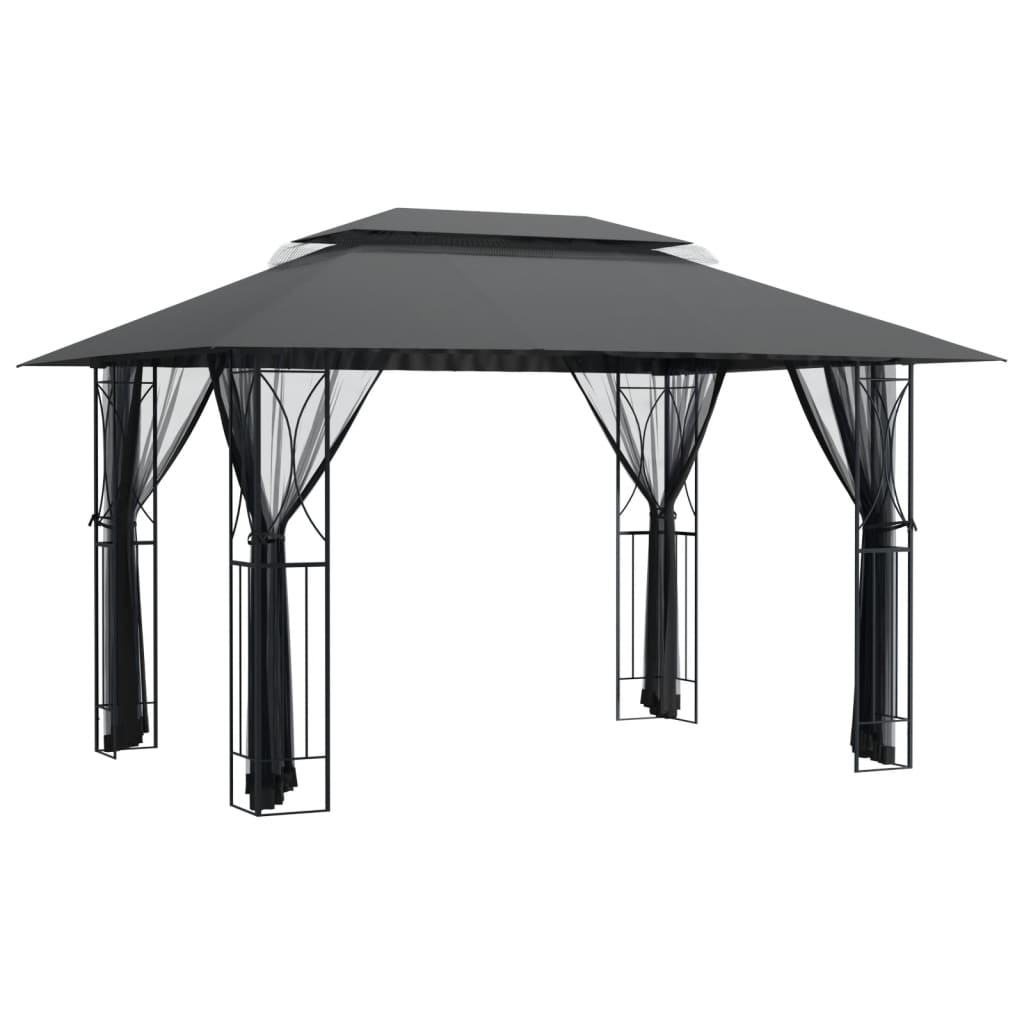 vidaXL Gazebo with Sidewalls Anthracite 157.5"x118.1"x106.3" Steel