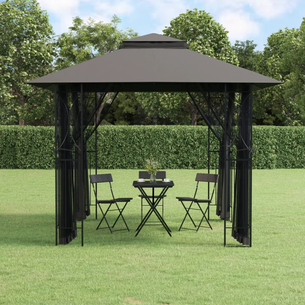 vidaXL Gazebo with Sidewalls Anthracite 118.1"x118.1"x106.3" Steel