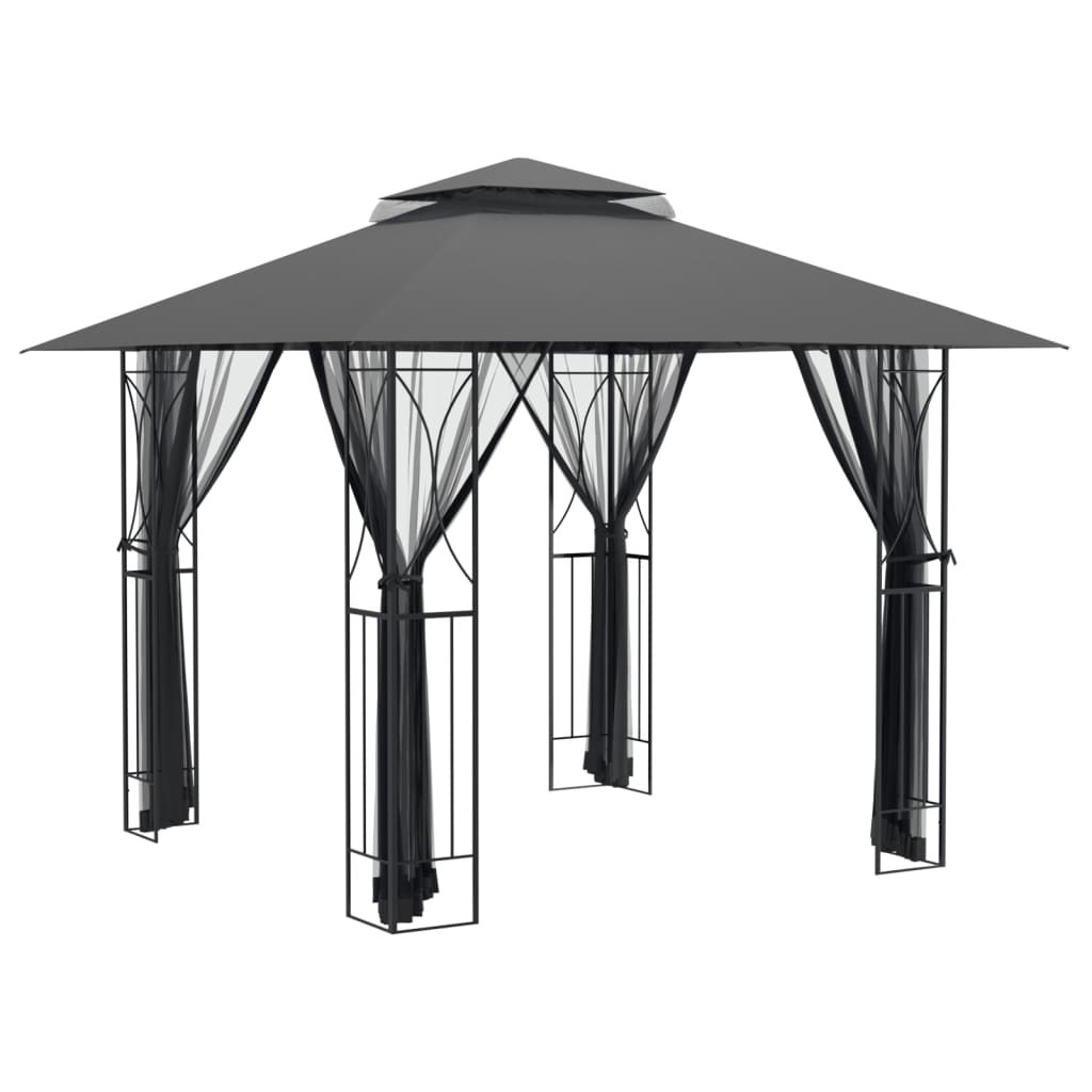 vidaXL Gazebo with Sidewalls Anthracite 118.1"x118.1"x106.3" Steel