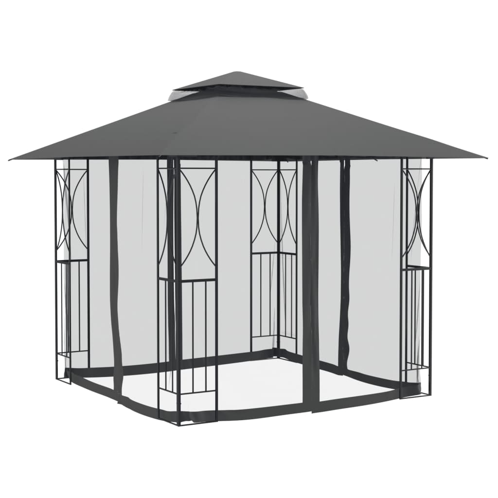 vidaXL Gazebo with Sidewalls Anthracite 118.1"x118.1"x106.3" Steel