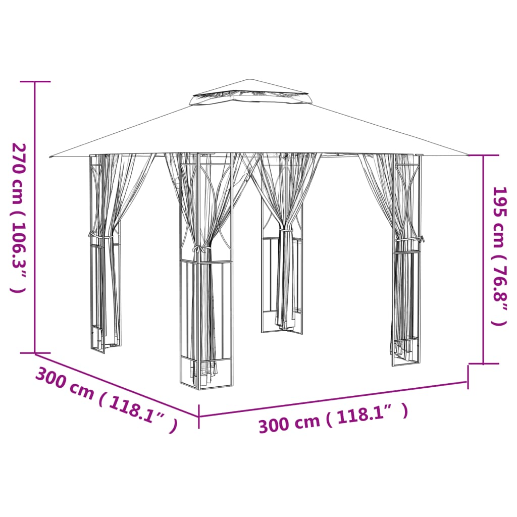 vidaXL Gazebo with Sidewalls Anthracite 118.1"x118.1"x106.3" Steel