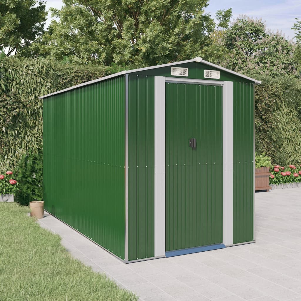 vidaXL Garden Shed Green 75.6"x140.6"x87.8" Galvanized Steel