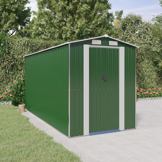 vidaXL Garden Shed Green 75.6"x173.2"x87.8" Galvanized Steel