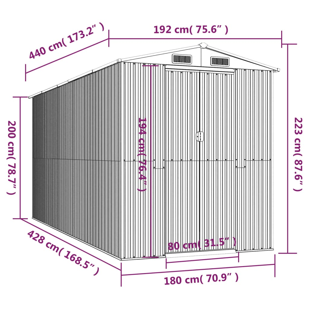 vidaXL Garden Shed Green 75.6"x173.2"x87.8" Galvanized Steel