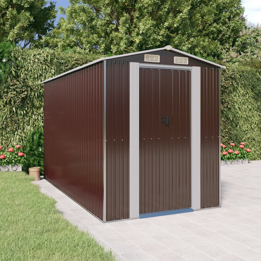 vidaXL Garden Shed Dark Brown 75.6"x140.6"x87.8" Galvanized Steel