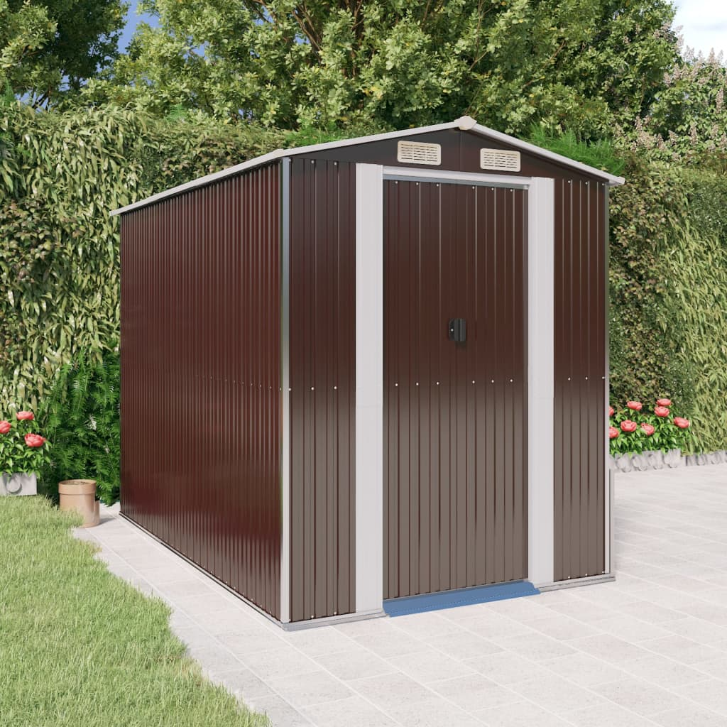 vidaXL Garden Shed Dark Brown 75.6"x107.9"x87.8" Galvanized Steel