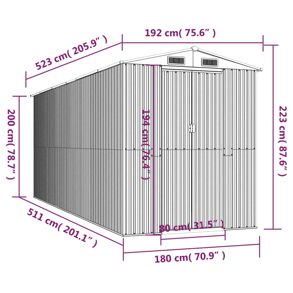 vidaXL Garden Shed Green 75.6"x205.9"x87.8" Galvanized Steel