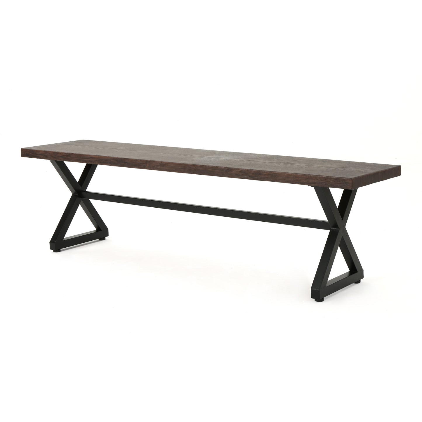 Outdoor Aluminum Dining Bench with Steel Frame, Brown / Black