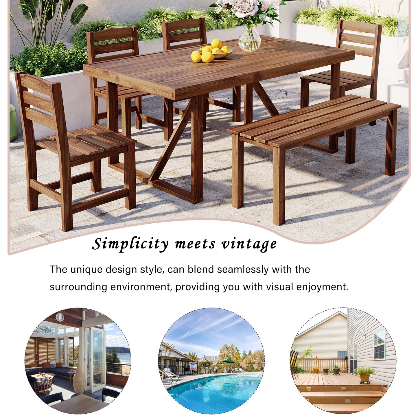 U_Style   High-quality Acacia Wood Outdoor Table and Chair Set, Suitable for Patio, Balcony, Backyard