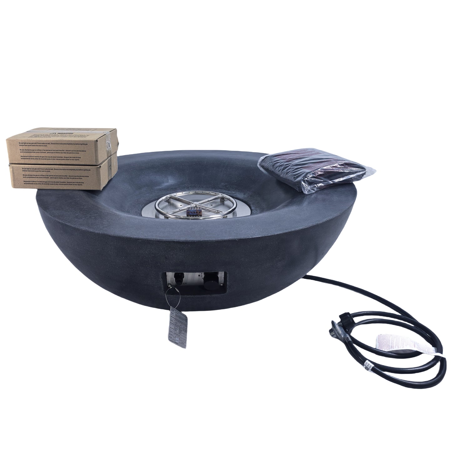 42 Inch Outdoor Concrete Propane gas Fire Pit bowl in Dark Gray color