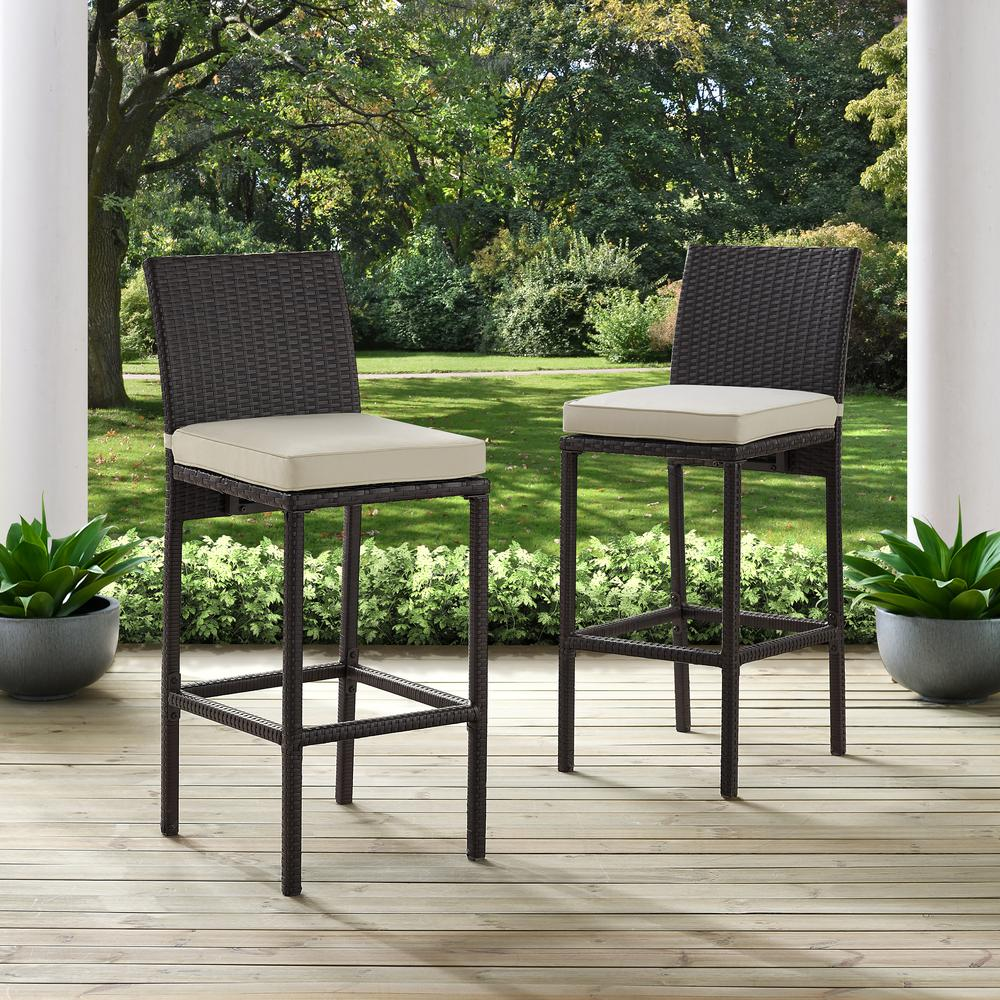 Palm Harbor 2Pc Outdoor Wicker Bar Stool Set Sand/Brown - 2 Bar Height Bar Stools