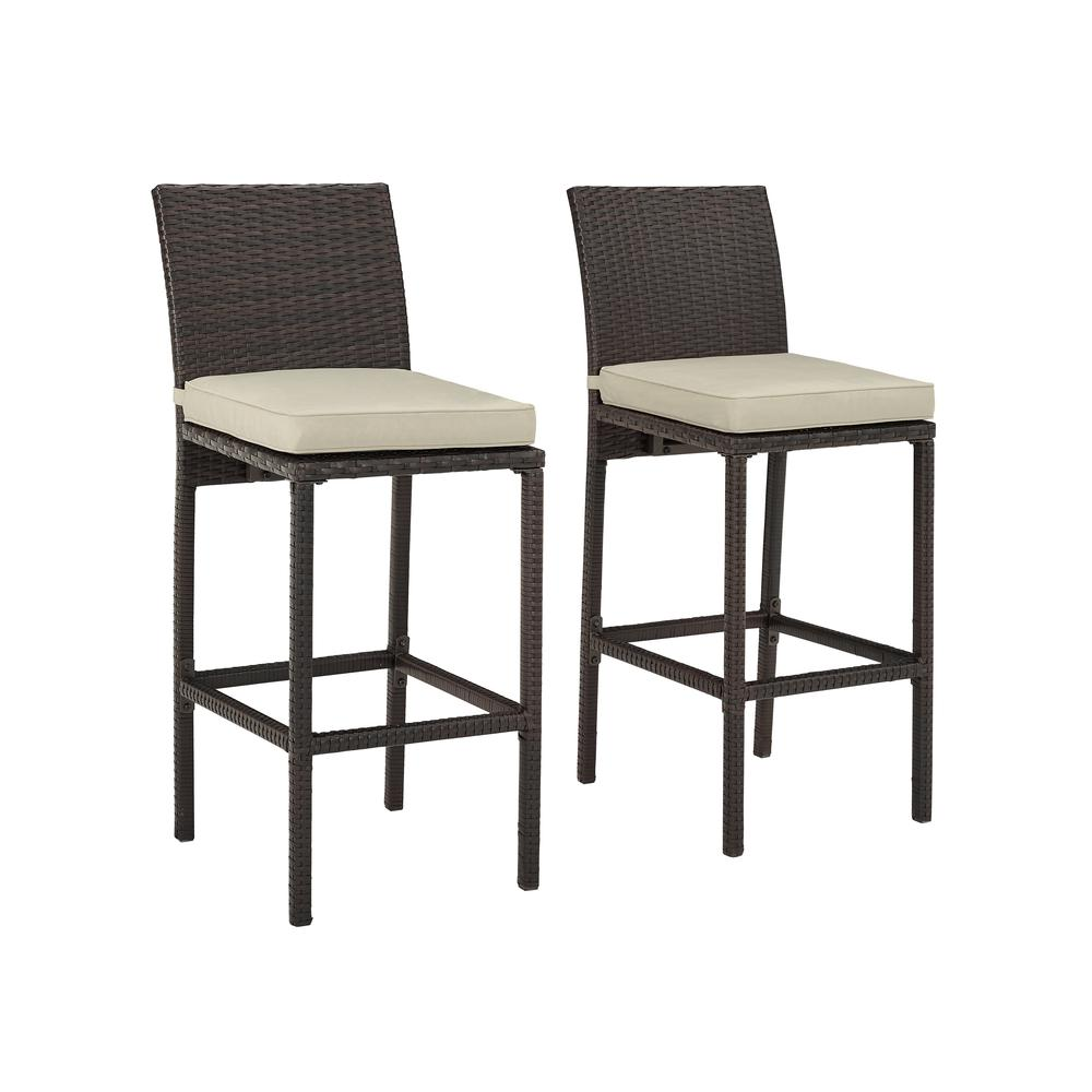 Palm Harbor 2Pc Outdoor Wicker Bar Stool Set Sand/Brown - 2 Bar Height Bar Stools