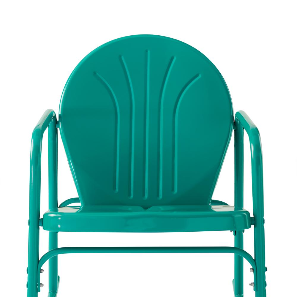 Griffith 3Pc Outdoor Metal Rocking Chair Set Turquoise Gloss - Side Table & 2 Rocking Chairs