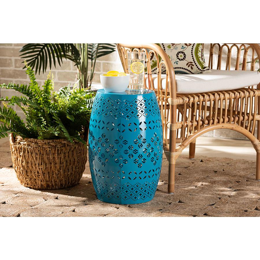 Lavinia Modern and Contemporary Blue Finished Metal Outdoor Side Table