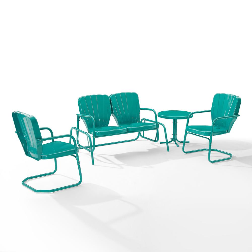 Ridgeland 4Pc Outdoor Metal Conversation Set Turquoise Gloss - Loveseat Glider, Side Table, & 2 Armchairs