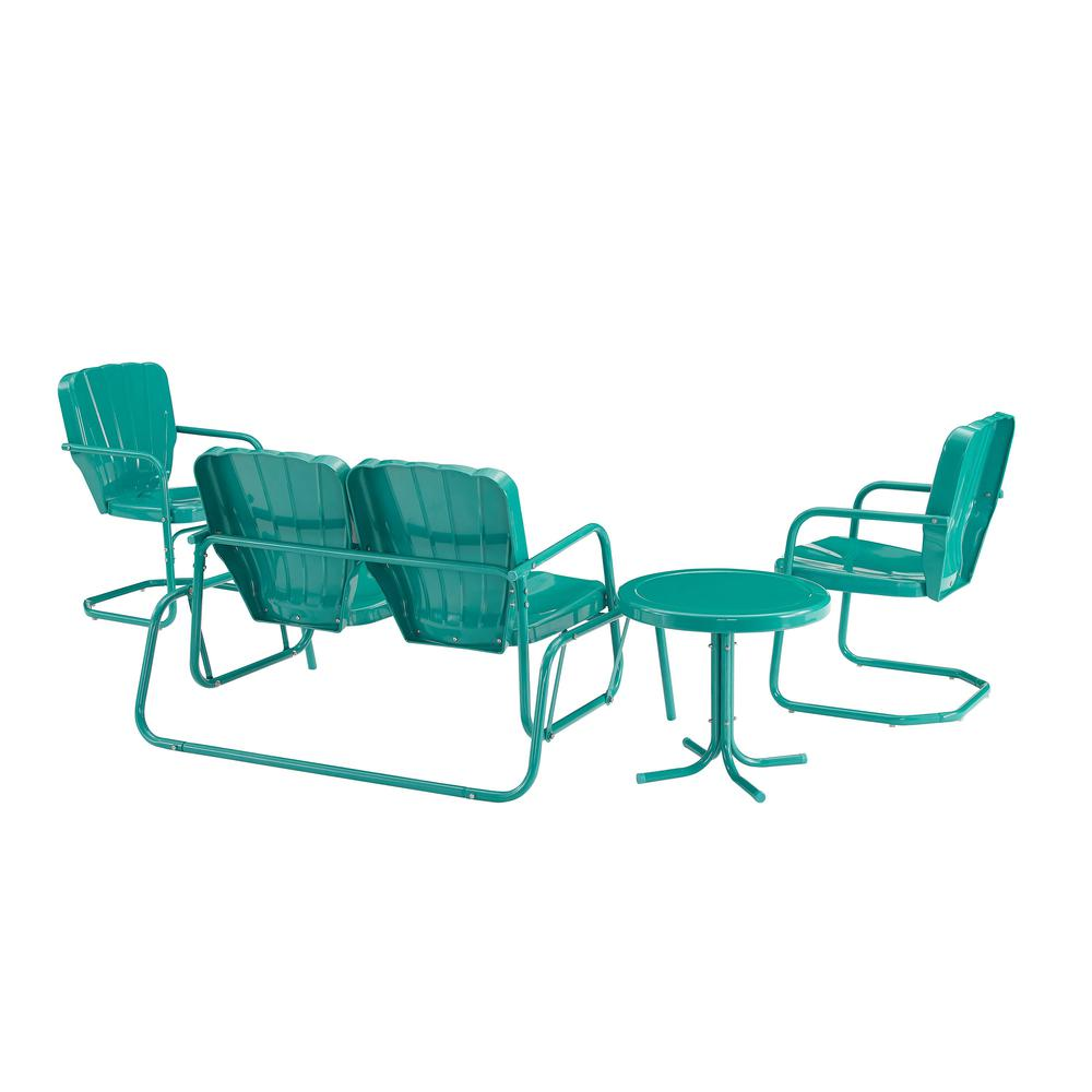 Ridgeland 4Pc Outdoor Metal Conversation Set Turquoise Gloss - Loveseat Glider, Side Table, & 2 Armchairs