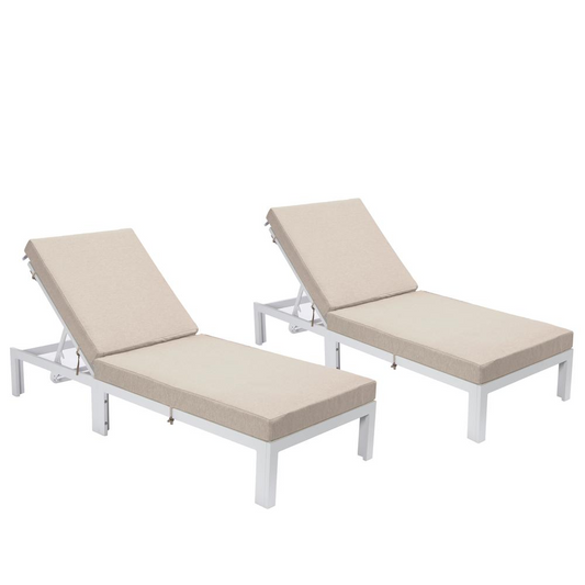 Chelsea Modern Outdoor White Chaise Lounge Chair With Cushions Set of 2