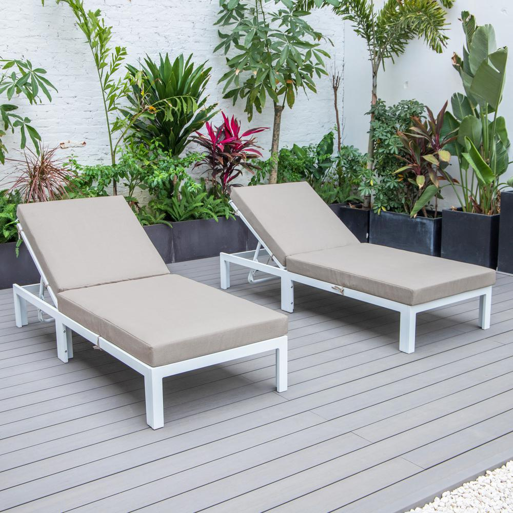 Chelsea Modern Outdoor White Chaise Lounge Chair With Cushions Set of 2