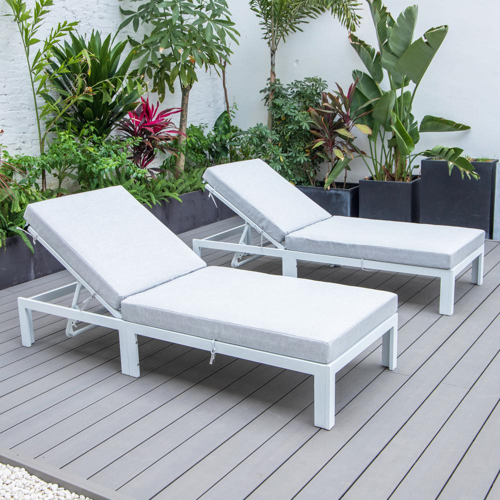 Chelsea Modern Outdoor White Chaise Lounge Chair With Cushions Set of 2