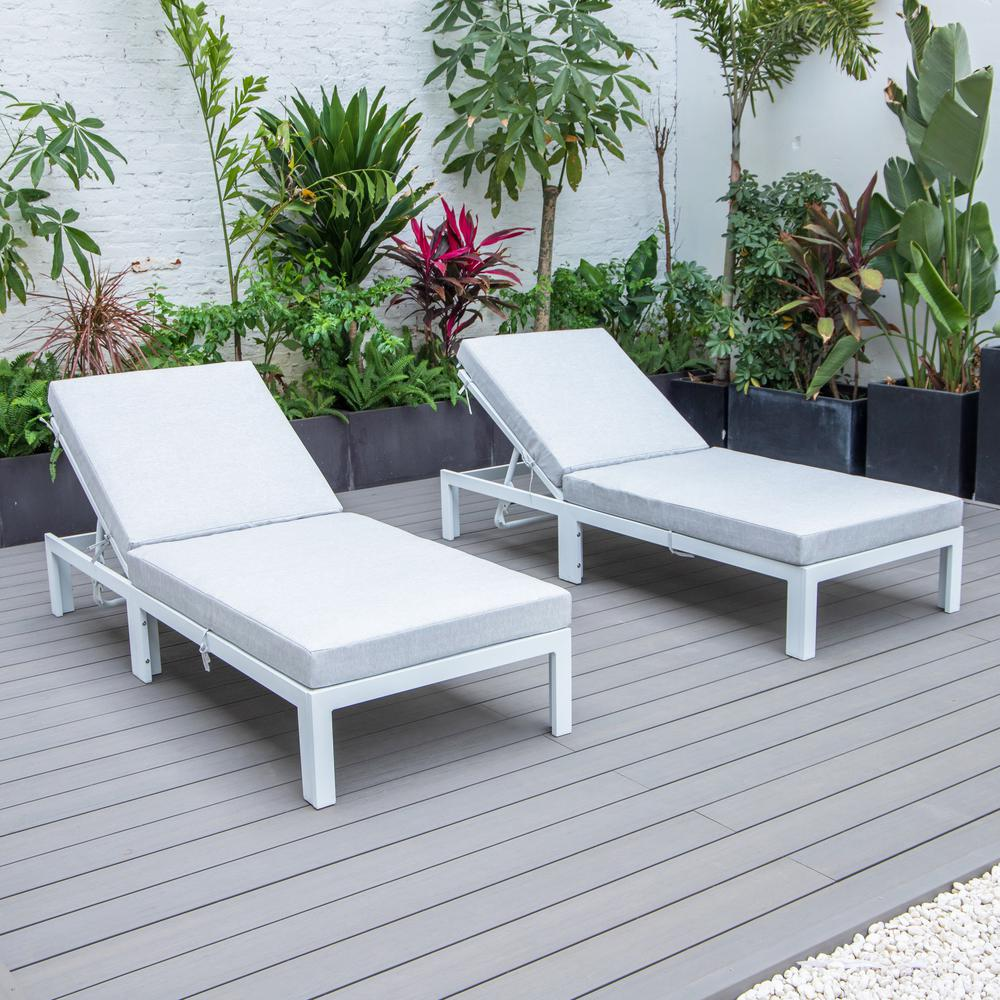 Chelsea Modern Outdoor White Chaise Lounge Chair With Cushions Set of 2