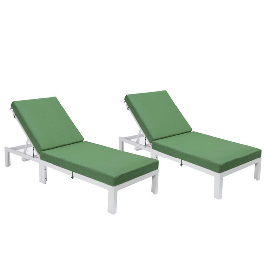 Chelsea Modern Outdoor White Chaise Lounge Chair With Cushions Set of 2