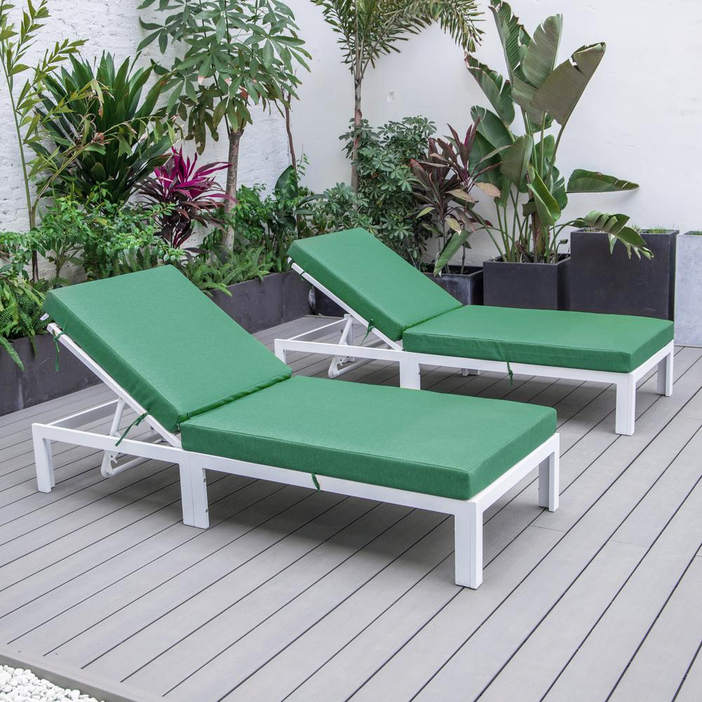 Chelsea Modern Outdoor White Chaise Lounge Chair With Cushions Set of 2