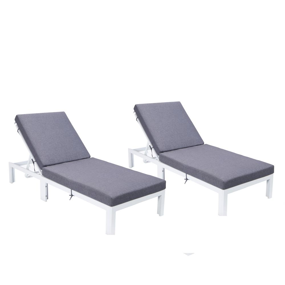 Chelsea Modern Outdoor White Chaise Lounge Chair With Cushions Set of 2