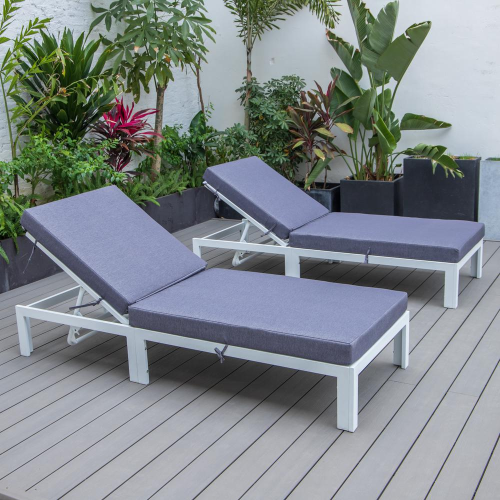 Chelsea Modern Outdoor White Chaise Lounge Chair With Cushions Set of 2