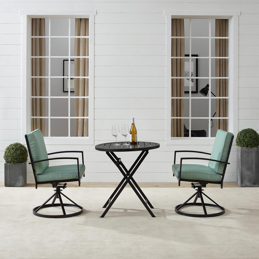 Kaplan 3Pc Outdoor Metal Bistro Set Mist/Oil Rubbed Bronze - Bistro Table & 2 Swivel Chairs